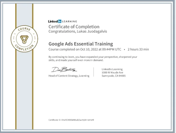 Google Ads Essential Training – LinkedIn Learning, 2022
