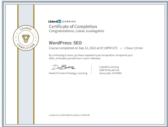 WordPress: SEO – LinkedIn Learning, 2022